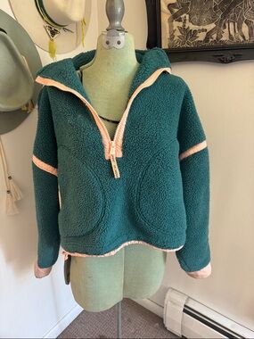 Mtn high half zip Free people Cozy Teal & Pink Sherpa Half-Zip Hoodie